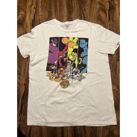 Space Jam All Stars Bench T-Shirt Sz Large Bugs Taz Sylvester Tweetie - Picture 1 of 8